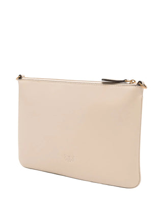 Pinko pochette Flat Classic in pelle con tracolla beige oro