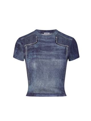 Liu Jo T-shirt manica corta donna effetto denim lavaggio medio