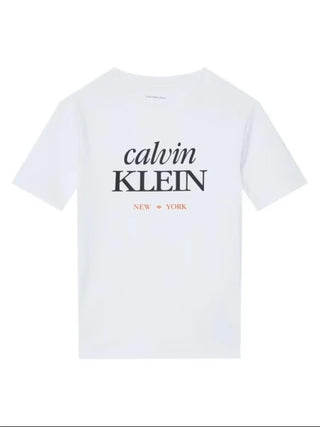 Calvin Klein Jeans T-shirt unisex bambino con logo bianco