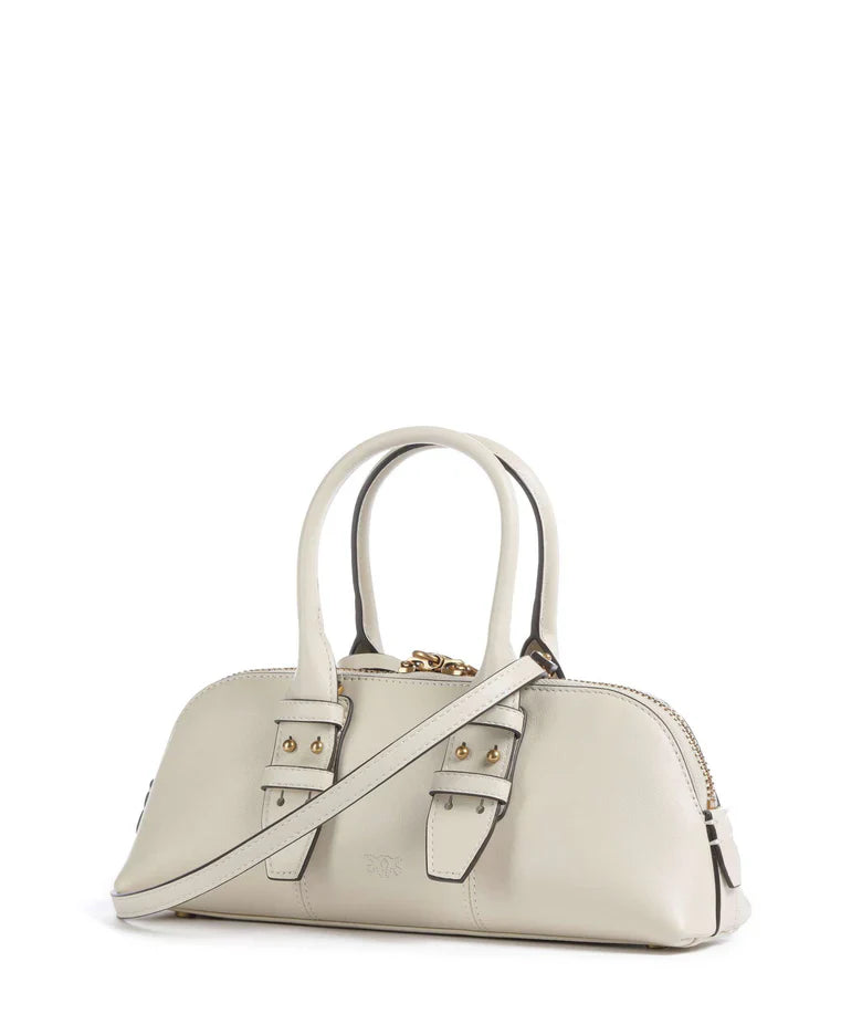 Pinko borsa Bowling Bag Horizontal in pelle panna oro
