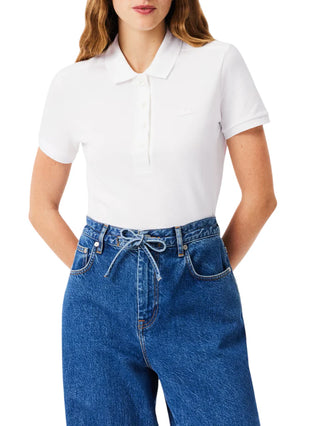 Lacoste polo donna manica corta in piquè bianco