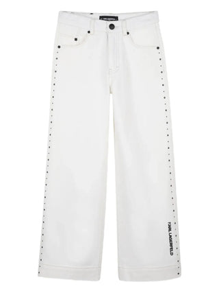 Karl Lagerfeld jeans wide leg bambina con strass panna