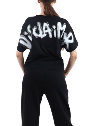 Disclaimer T-shirt crop donna con logo nero 55151 NERO-ST.BIANCA DISCLAIMER