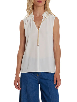 Relish blusa smanicata Jeanne con catenina bianco latte