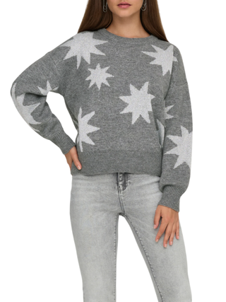 Only maglia donna con stelle lurex grigio 15328250 MEDIUM GREY MEL-SILVER GLITTER ONLY 