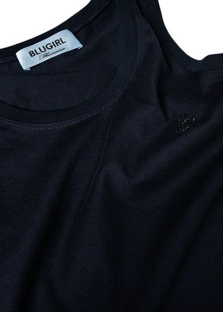 Blugirl canotta in jersey con logo strass blu scuro
