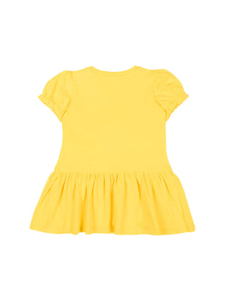 Moschino abito neonata con balza stampa orsetto giallo