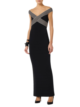 Elisabetta Franchi abito lungo in maglia nero panna