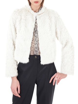 Yes Zee pelliccia ecologica con applicazioni gioiello avorio G005-KL00 0157 YES-ZEE