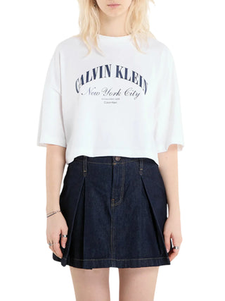 Calvin Klein Jeans T-shirt crop donna con logo bianco