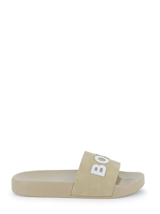 Boss ciabatte bambino con logo beige