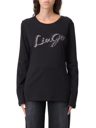 Liu Jo T-shirt manica lunga con logo strass nero UF5283JS923 P9004 LIU JO 