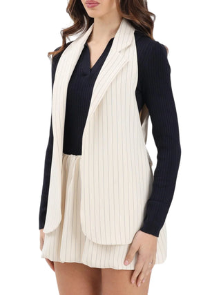 Vicolo gilet donna in fantasia gessata panna