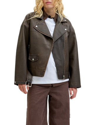 Jjxx giubbino donna stile chiodo in ecopelle marrone 12262131 BRACKEN-WASHED JJXX 