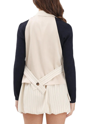 Vicolo gilet donna in fantasia gessata panna
