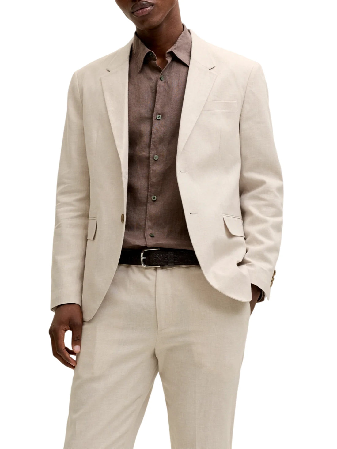 Jack&Jones giacca blazer uomo misto lino ecrù