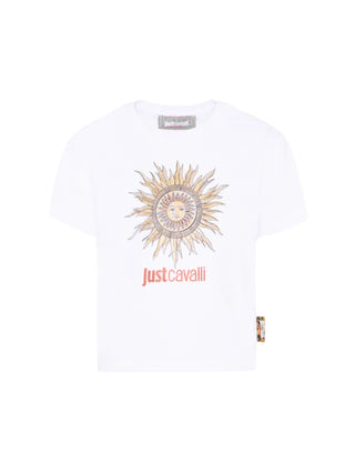 Just Cavalli T-shirt bambina con stampa sole strass bianco