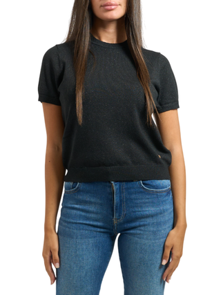 Yes Zee maglia manica corta in lurex nero M101-BL00 0801 YES-ZEE 
