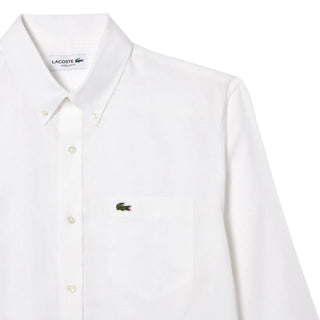 Lacoste camicia in lino uomo con tasca bianco