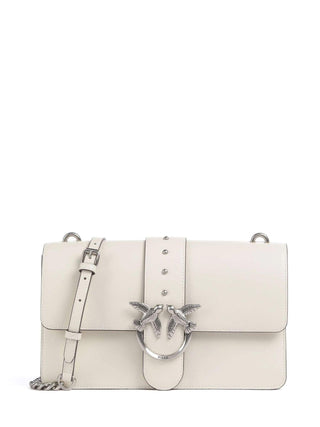 Pinko borsa a tracolla Love One Classic in pelle bianco argento