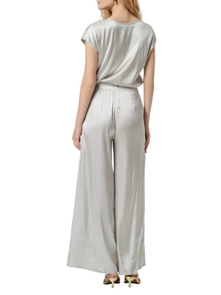 Surkana pantaloni wide leg donna in raso grigio perla
