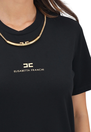 Elisabetta Franchi T-shirt in jersey con collana logata nero MA02856E2 110 ELISABETTA FRANCHI
