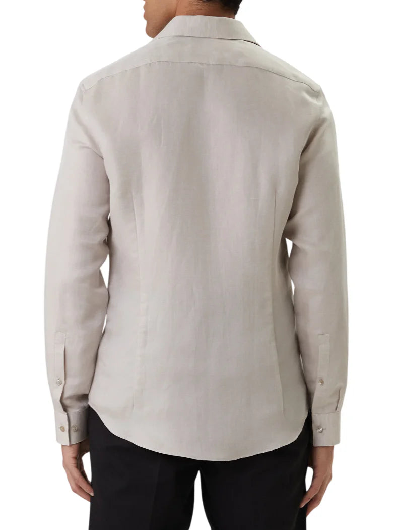 Calvin Klein camicia uomo misto lino slim fit tortora