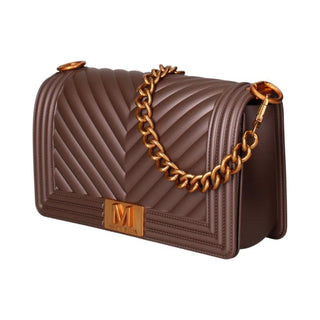 Marc Ellis borsa Flat M in gomma trapuntata marrone oro FLAT M 25 COCOA-RAME MARC ELLIS 
