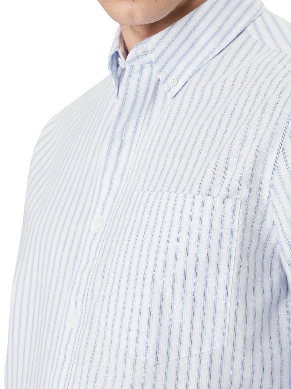 Calvin Klein Jeans camicia uomo in fantasia gessata bianco celeste