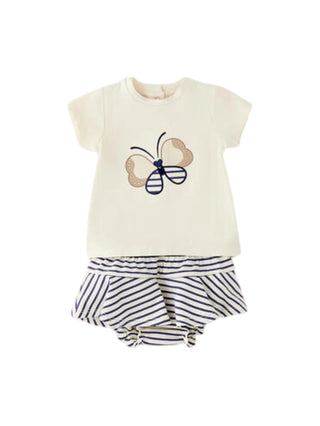 iDo completo estivo neonata T-shirt e shorts panna blu