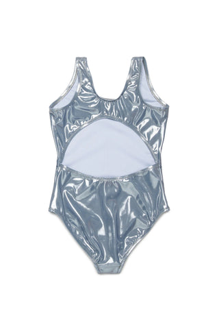 Diesel costume intero bambina in tessuto laminato argento