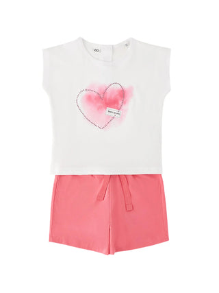 iDo completo estivo bambina T-shirt e shorts bianco rosa