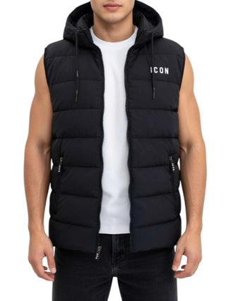 Icon gilet imbottito trapuntato uomo con cappuccio nero