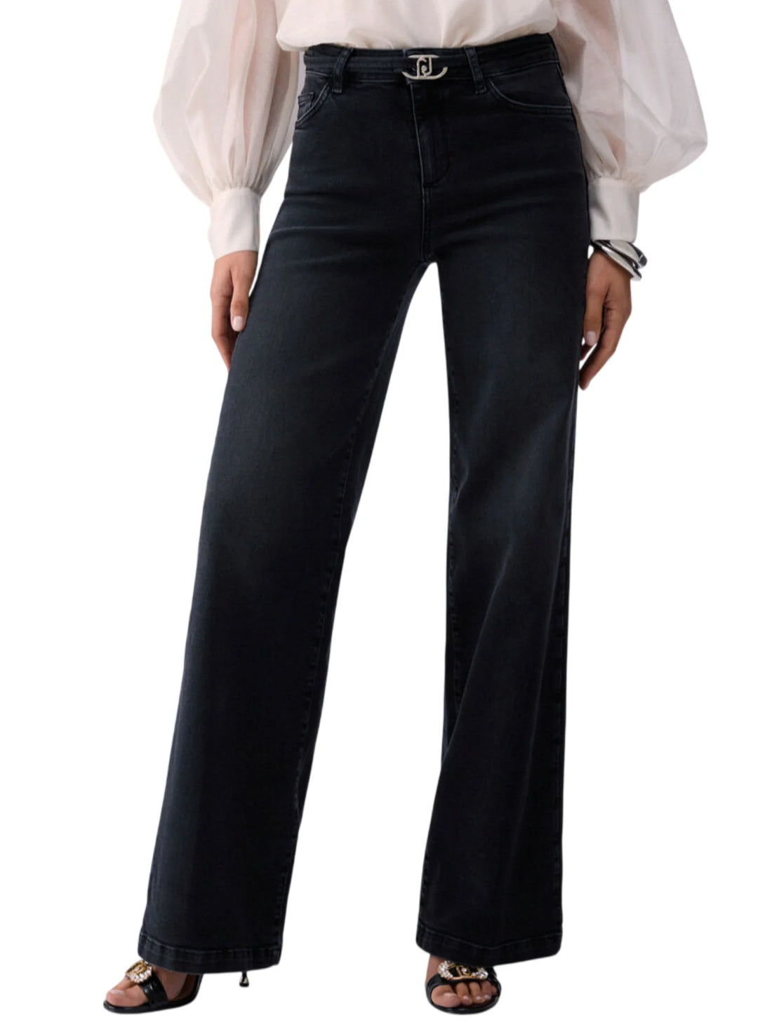 Liu Jo jeans flare vita alta con cintina lavaggio nero