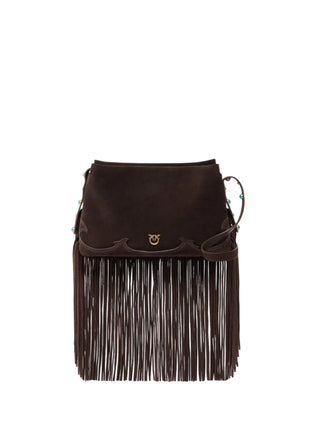 Pinko borsa a tracolla Triplet Mini in suede con frange marrone
