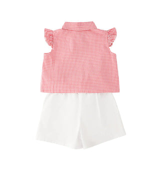 iDo completo bambina camicia e shorts rosso bianco