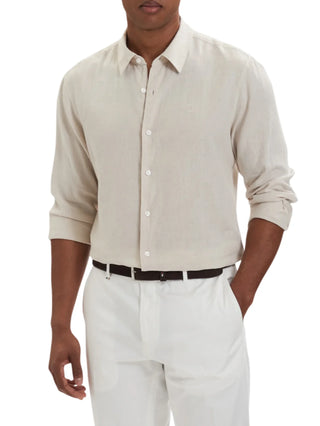 Calvin Klein camicia uomo manica lunga misto lino beige