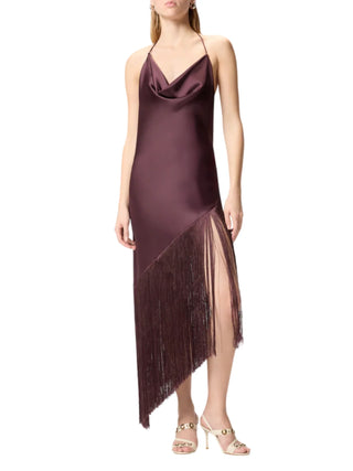 Pinko abito satin Uva con frange viola