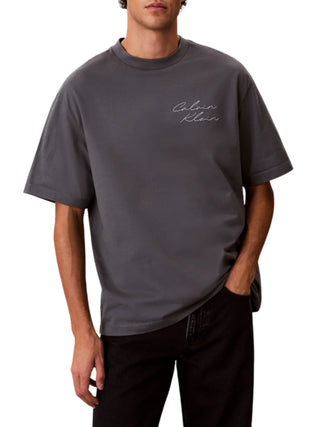 Calvin Klein Jeans T-shirt uomo manica corta con logo ricamato grigio