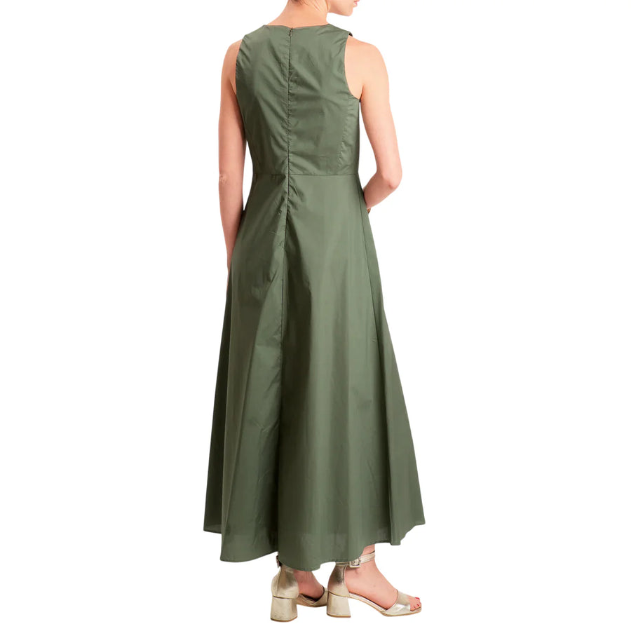 Vicolo abito lungo smanicato in cotone verde militare