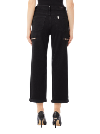 Liu Jo jeans gamba dritta con strappi gioiello nero UF5197D0281 87375 LIU JO