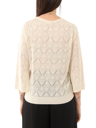 Yes Zee maglia traforata donna manica 3/4 beige chiaro