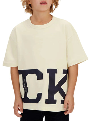 Calvin Klein Jeans T-shirt bambino manica corta con logo panna
