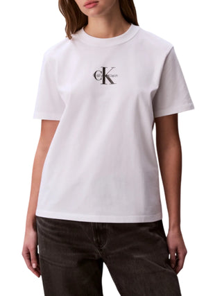 Calvin Klein Jeans T-shirt donna in jersey con logo bianco