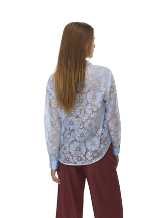 Vero Moda camicia donna in organza trama floreale celeste