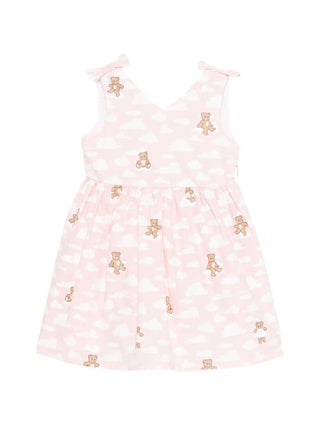 Moschino abito neonata in fantasia con orsetti e nuvolette rosa