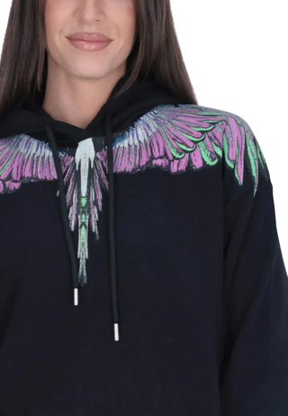 County of Milan felpa con cappuccio stampa iconica nero CM30000 NERO-PINK WINGS COUNTY OF MILAN 