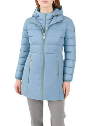 Yes Zee piumino lungo trapuntato con cappuccio celeste polvere O003-M800 0633 YES-ZEE 