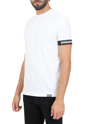 Dsquared2 T-shirt uomo manica corta con fascia logata bianco nero