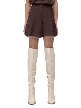 Blugirl shorts donna misto lino con ricami floreali marrone